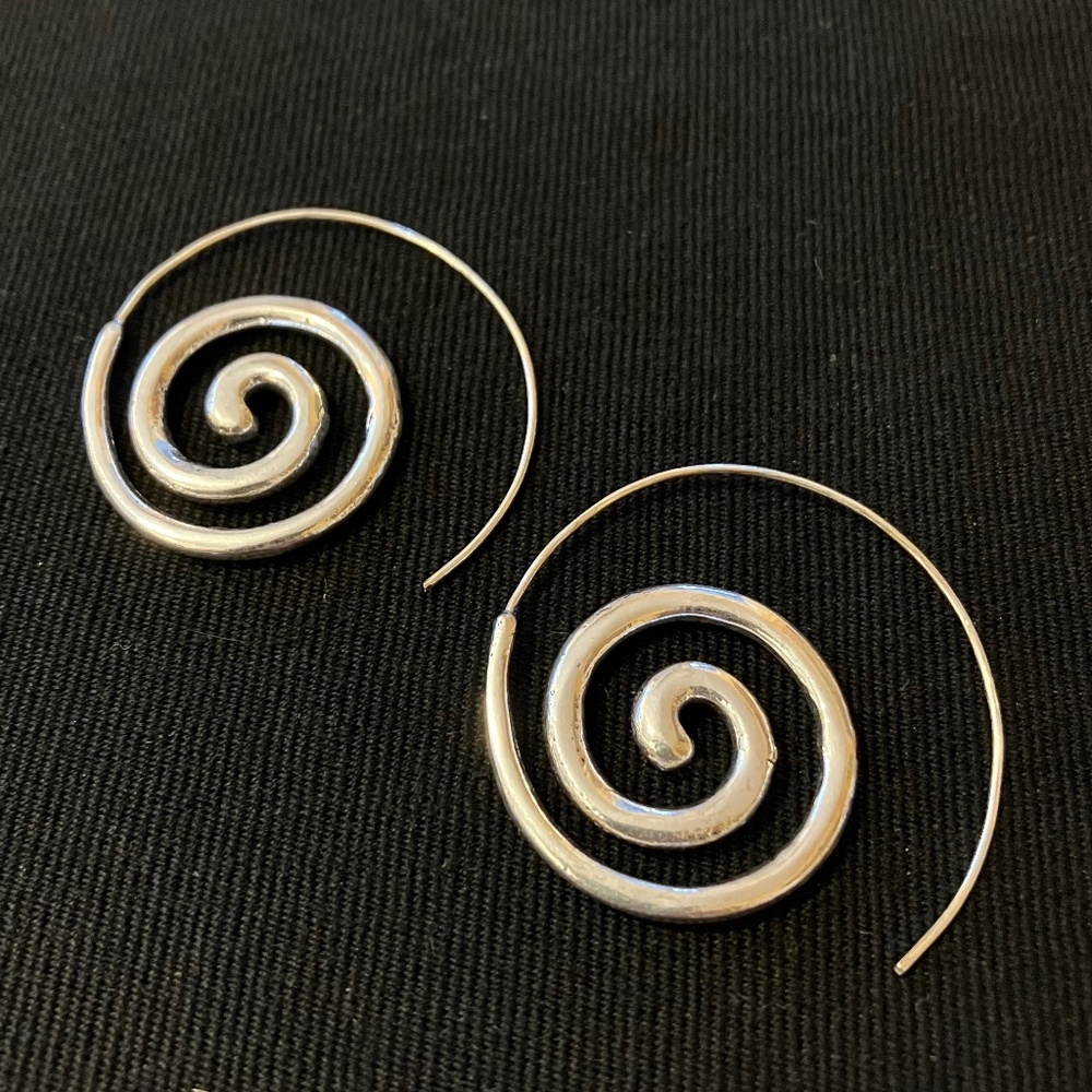 Silver Spiral Thread Thru Earrings
